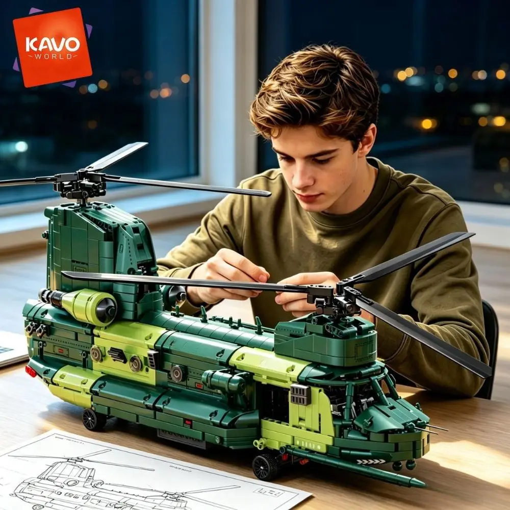 KAVOWORLD 1826pcs 32inch Large-Scale Heavy Transport Helicopter Building Block Model Set Easy DIY Assembly Aircraft Building Bricks Model Tandem Rotor Construction Kit Display Toy As Halloween Christmas Thanksgiving New Year'S Day Gifts Cool Toys for Men