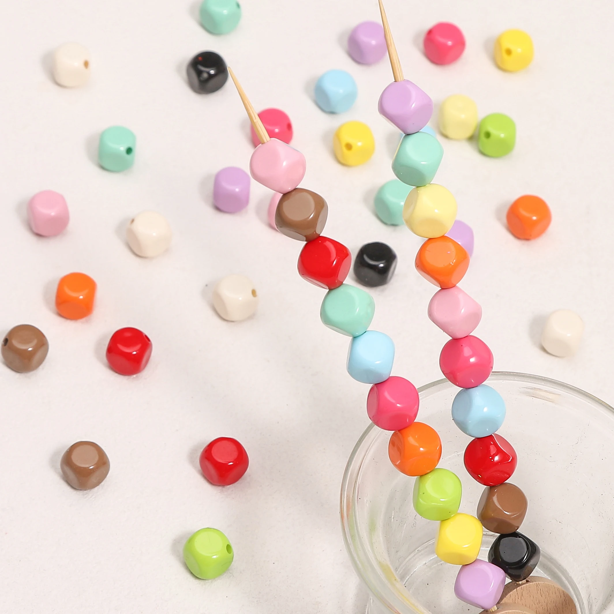 5pcs 8mm Acrylic Painted Faceted Cube Beads Multicolor DIY Craft Charms Bracelets Necklaces Bags Phone Lanyards Making Supplies