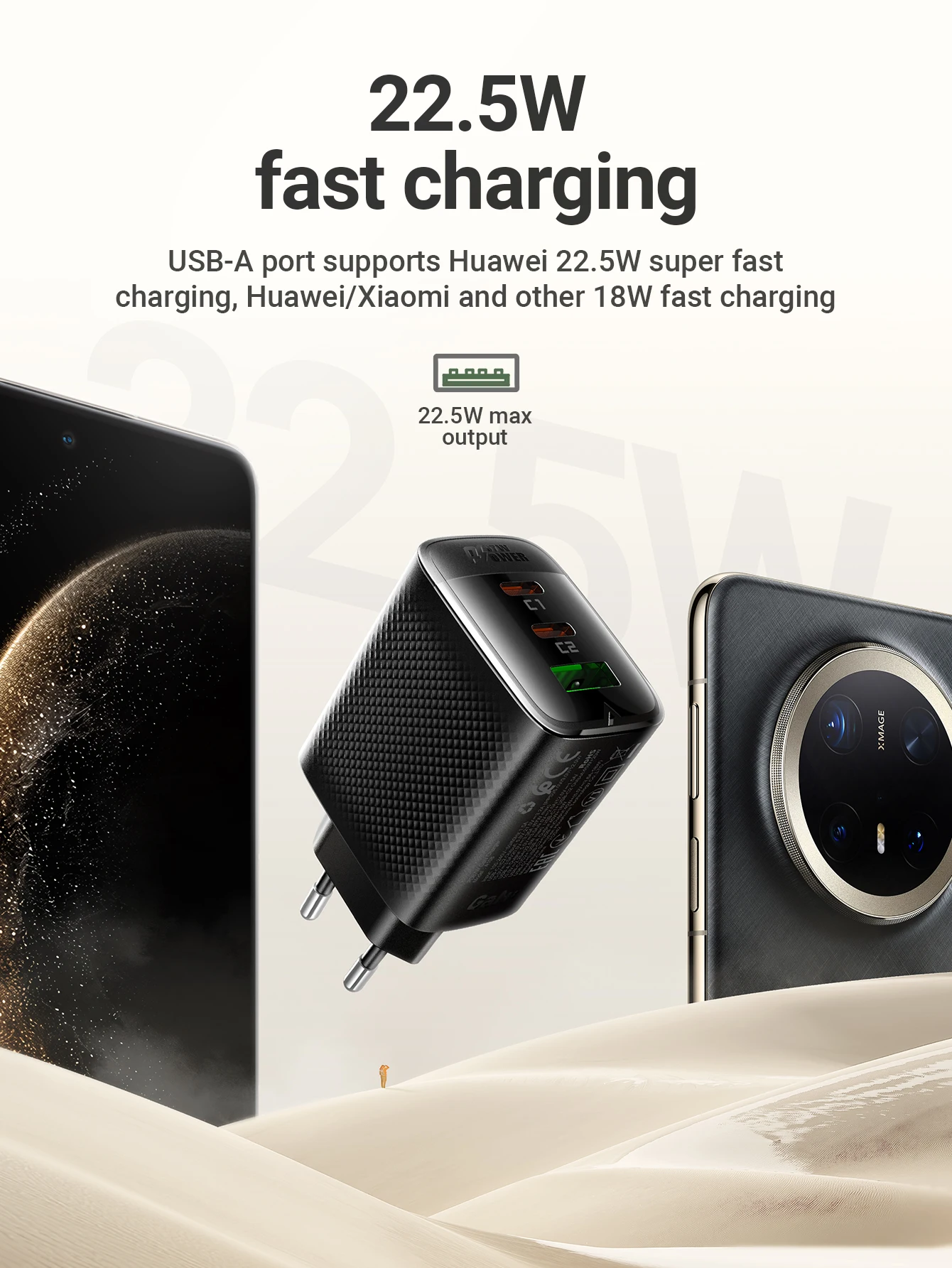 ACEFAST EU-Stecker PD67W USB C Schnellladegerät für iPhone 17 16 Pro Max 22,5 W USB A Schnellladung für Samsung S25 S24 – Detail 4