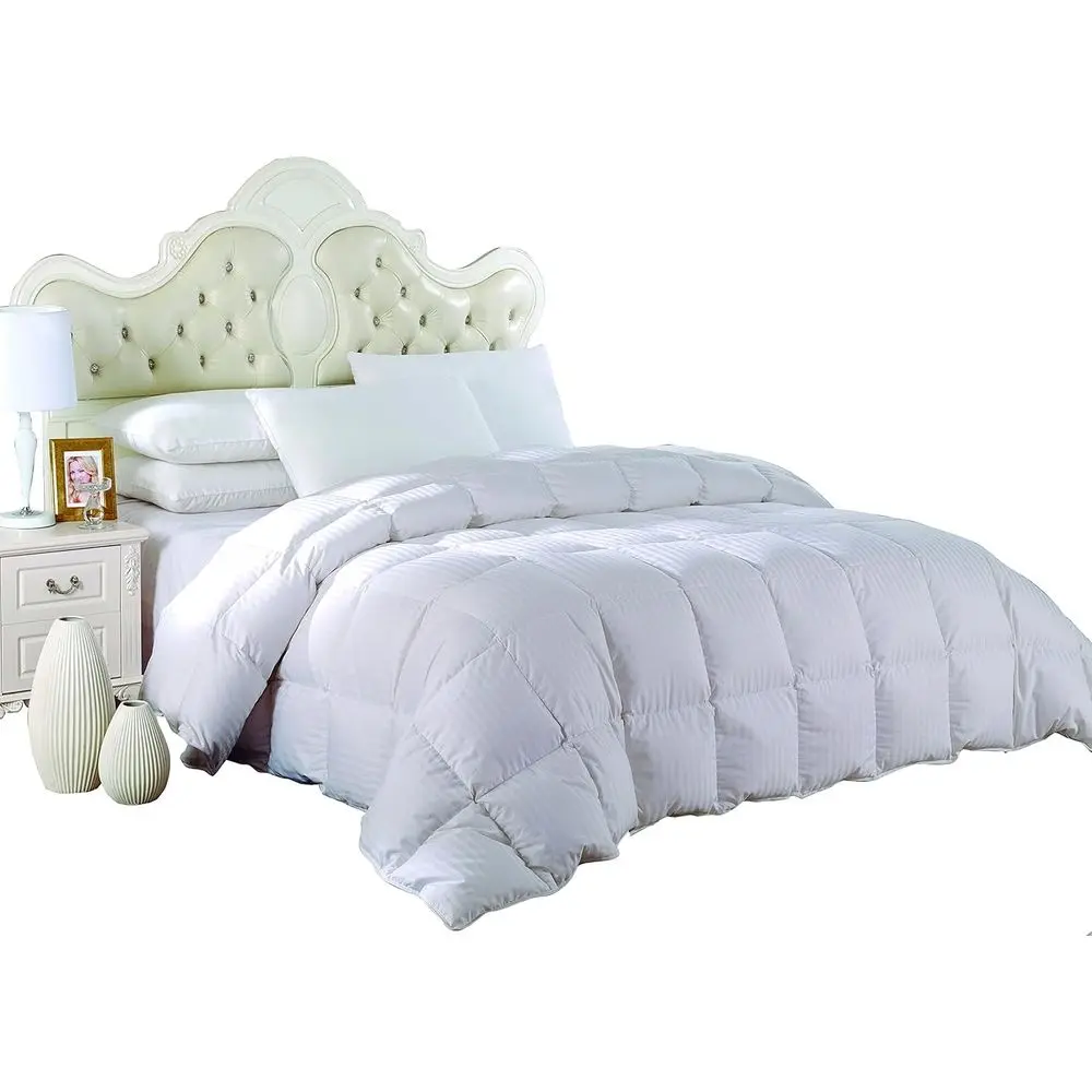 King Size Light Down-Comorter 650-ill-Power 100% Cotton Shell 300TC - Stripe White