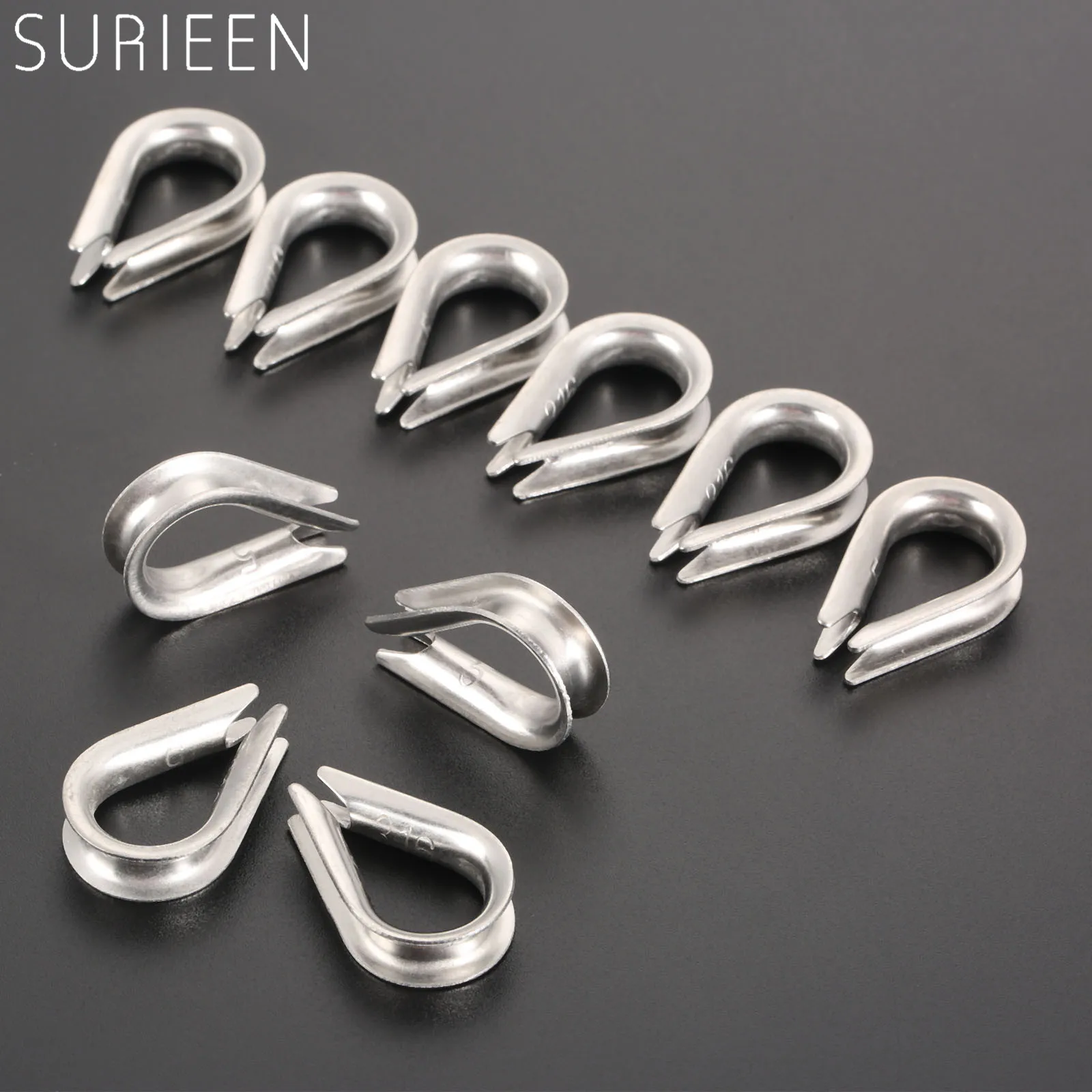 10Pcs 8mm M8 Wire Rope Cable Thimbles Clamps Marine 316 Stainless Steel Boat Sleeve Clip Fittings for 5/16