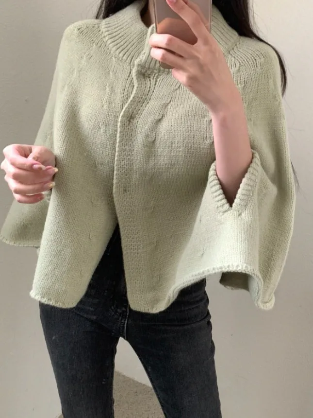 

Корейский вязаный свитер с запахом на плечах, свободный женский свитер, кардиган, осень-зима, Faion Ele Design, повседневная верхняя одежда