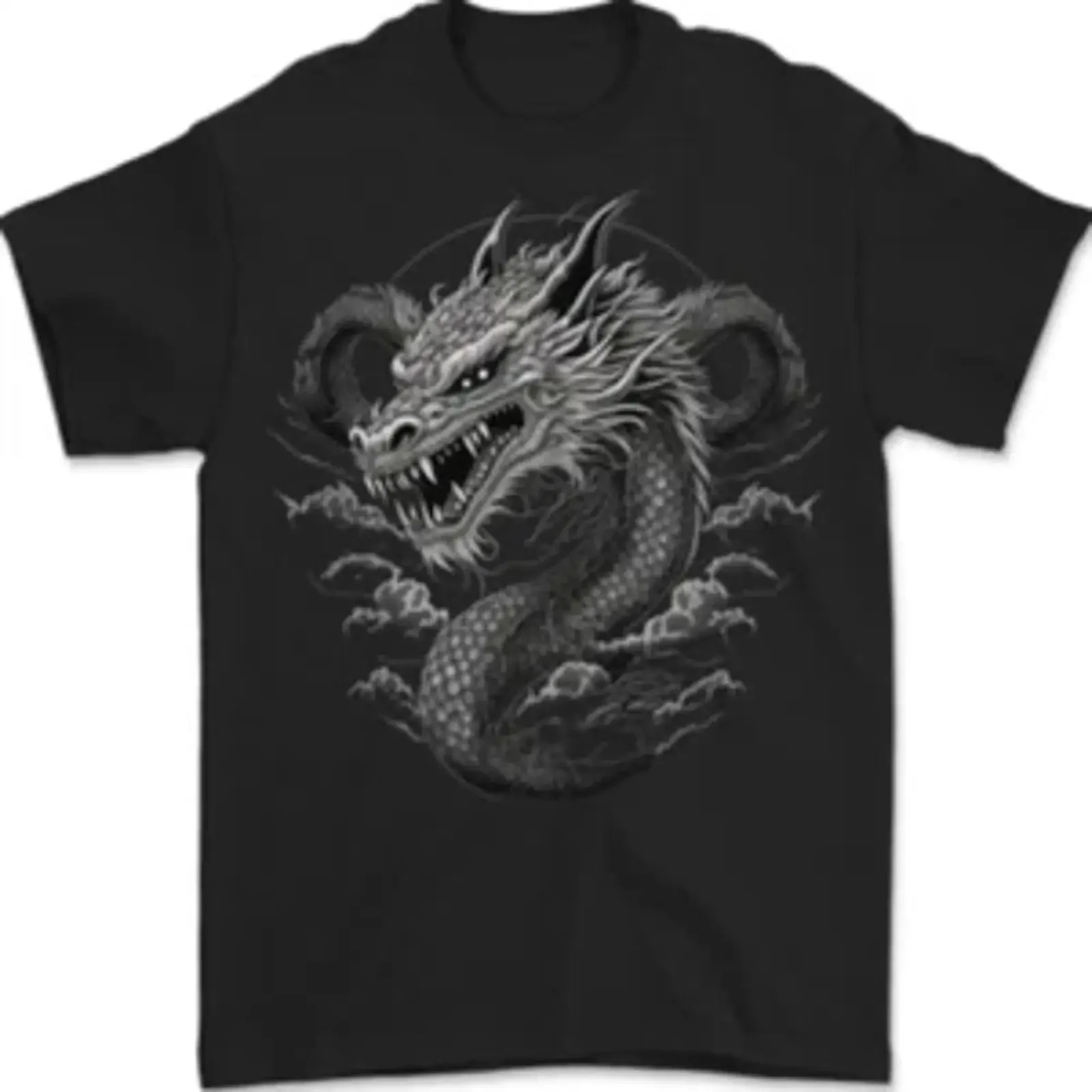 Greyscale Dragon Mens T Shirt 100 Cotton vintage Washed homme Slightly Versatile fashion graphic designer clothes Soft Unisex