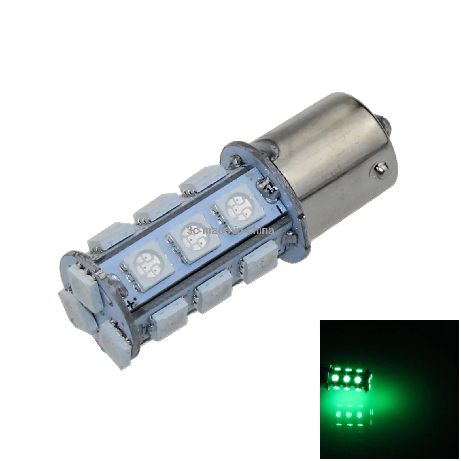 1x Green Car 1156 Single Light Daytime Blub 18 Emitters 5050 SMD LED 1093 1759 D004-G