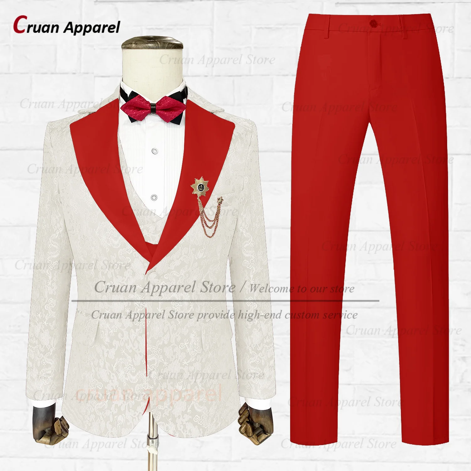 

Fashion Jacquard Suit Set For Men Wedding Gala Elegant Blazer Vest Pants 3 Pieces Evening Dinner Custom Luxury Gentlemen Outfits