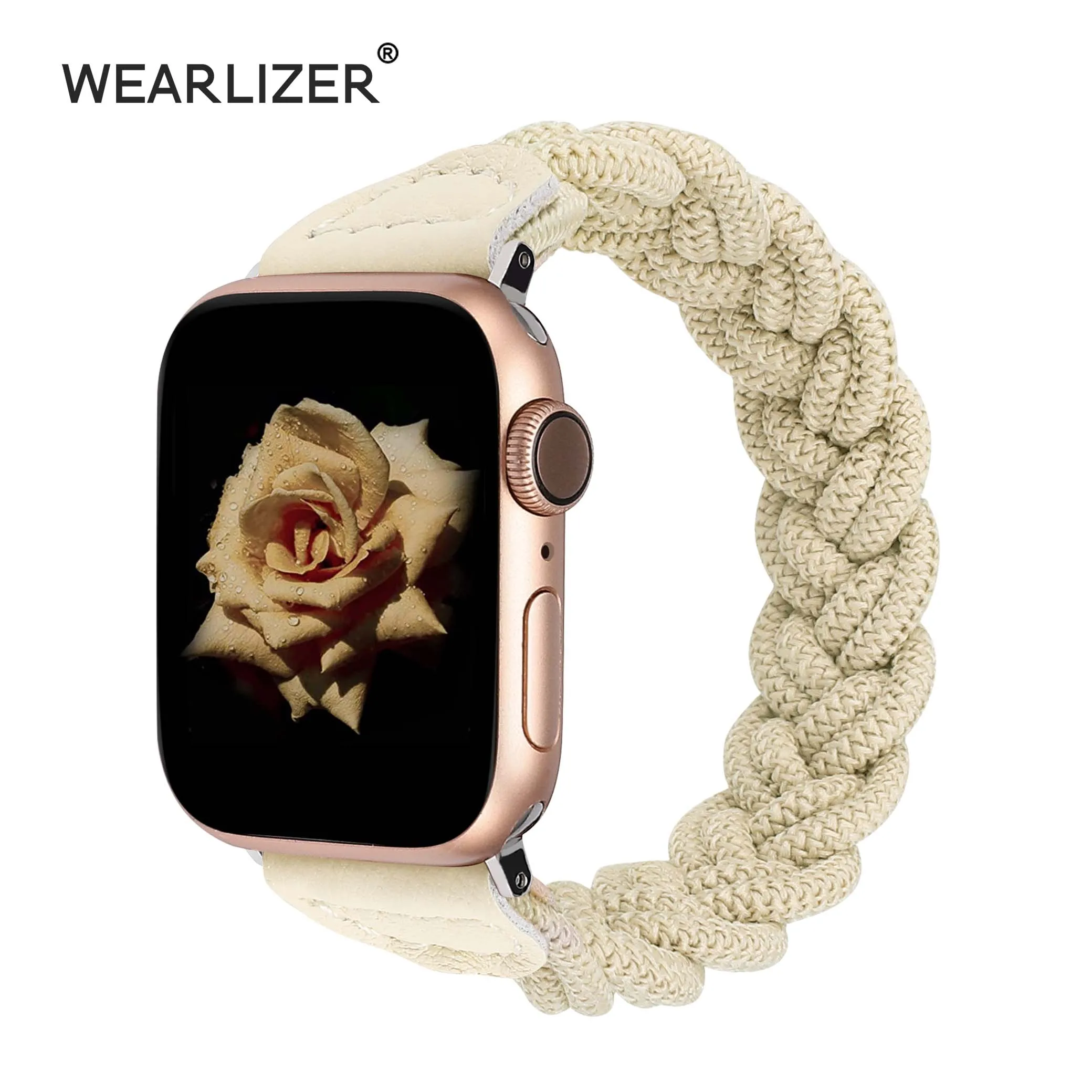 Wearlizer Elastic Braided Polyester Watch Band for Apple Watch 38 40 42 44 46mm Stretchy Woven Band for iWatch Series10 9 8 7 SE