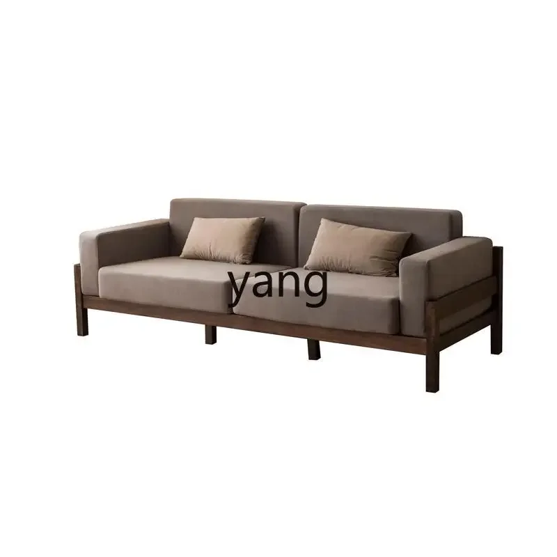 

LTT all solid wood sofa three or four people new Chinese living room size apartment fabric flannel