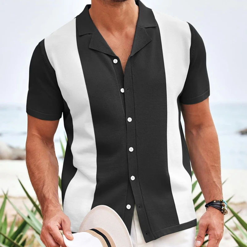 

Summer Men's Luxury Business Patchwork Knitted Polo Shirts Leisure Button-down Streetwear Vintage Short Sleeve Popular Knitwear
