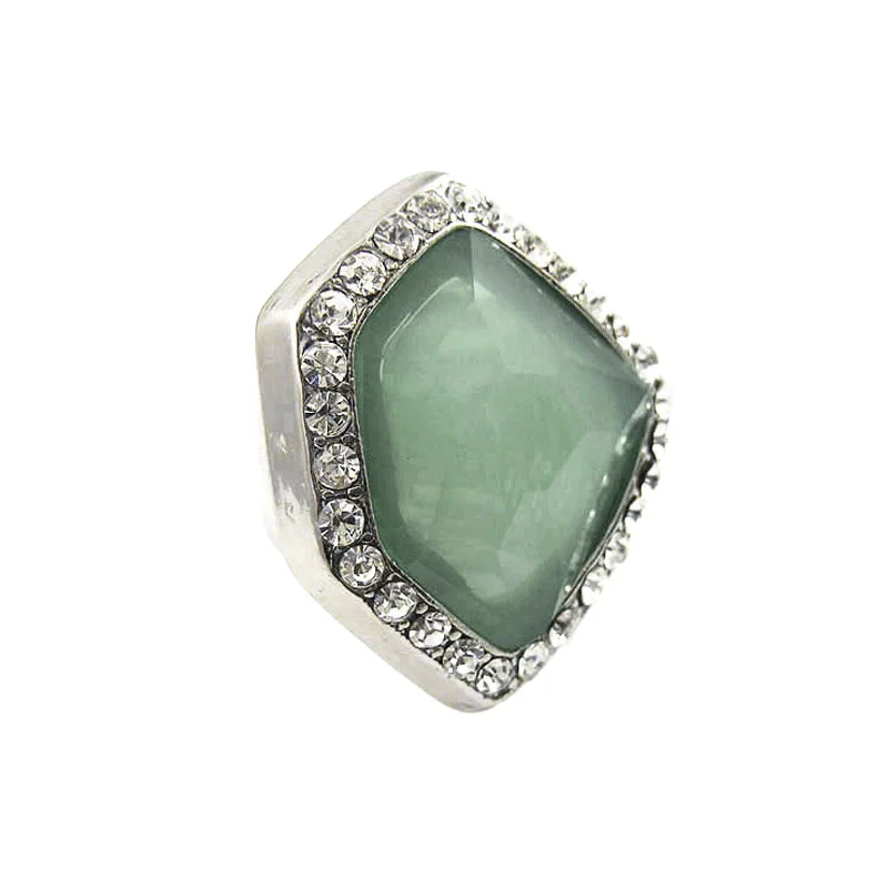 Celadon Irregular Shap Faux Gem Crystal Faced Adjustable Stretch Cocktail Ring Womens Fashion Silvery Metal Finger Rings Jewelry