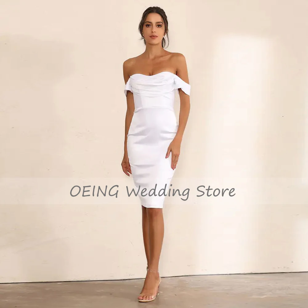 Vestido de Novia corto con hombros descubiertos para mujer, vestido de Novia blanco hasta la rodilla, Simple, 2022