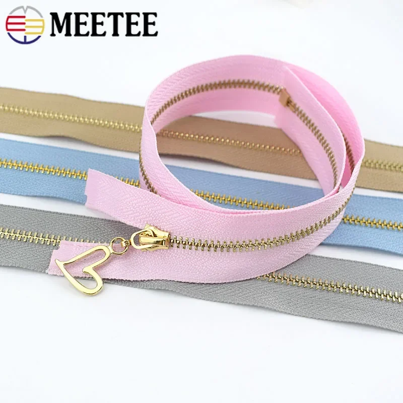 2/5Pc Meetee 3# Metal Zipper Close/Open End Gold Teeth Zip Closure Decor Zippers for Bag Jeans DIY Pants Placket Sewing Material
