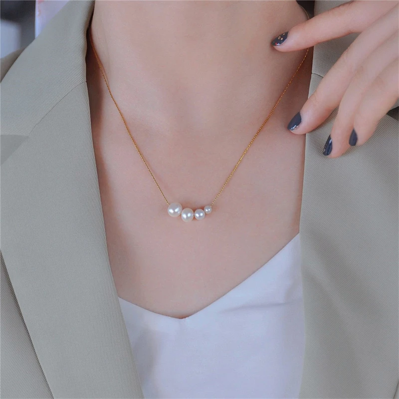 316L Stainless Steel New Fashion Fine Jewelry Japanese Minimalism Style Pearl Charm Chain Choker Necklaces Pendants For Women