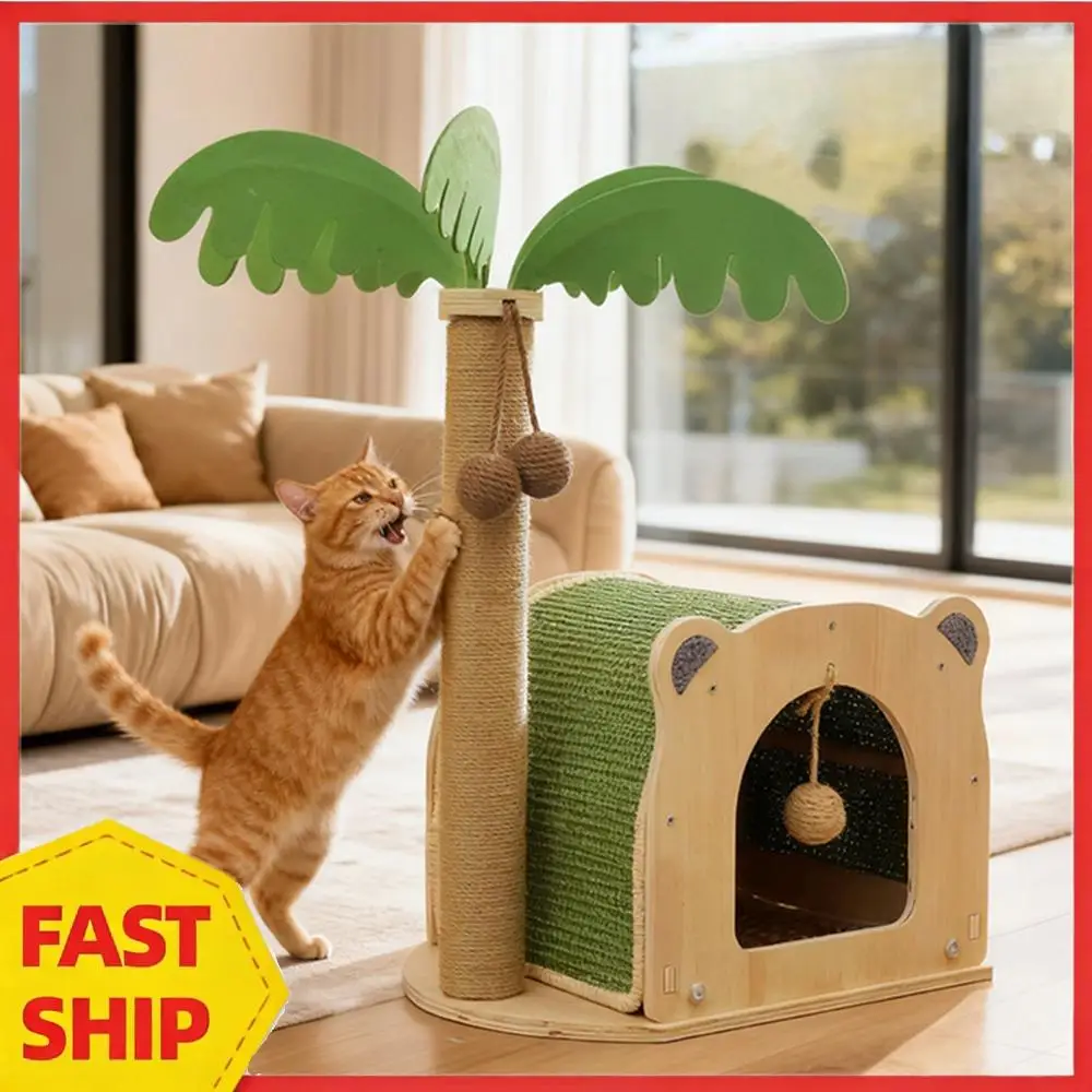 

Coconut Tree Cat Scratching Post with Hanging Balls Cat Toy Wooden Interactive Condo for Indoor Cats Kittens