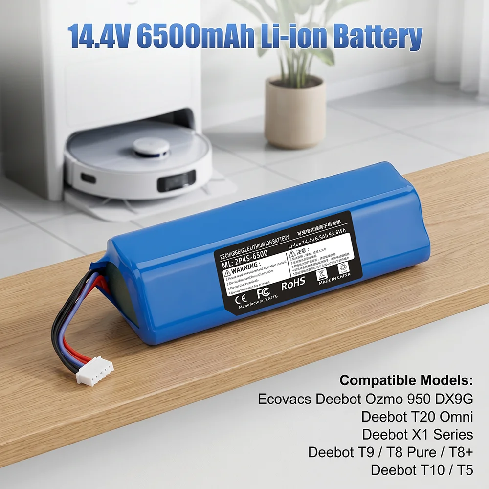 14.4V 6500mAh Robot Vacuum Battery for Ecovacs Deebot Ozmo 950 T8 T9 Plus DX65 S10-LI-144-5200 Li-ion Replacement Parts