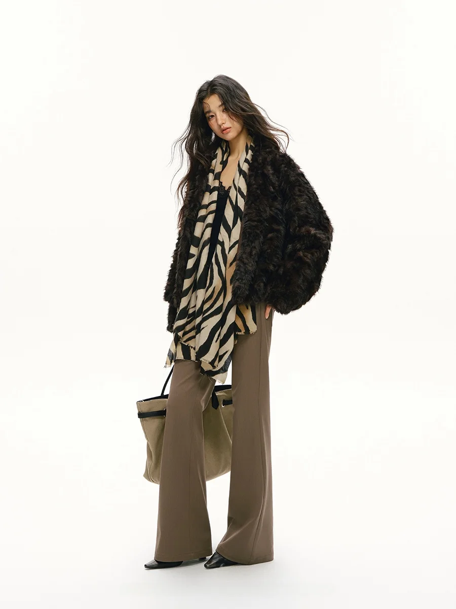 

Attia Glowy Thiened Winter Fur Coat Women's Casual Sle Warmth Synthetic Fur Stand Edition Long Sve ort Length