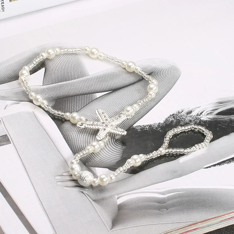 Sexy Ladies Starfish cavigliera per ragazze Boho Pearl Foot Jewelry cavigliera catena di perline sandali a piedi nudi gioielli da sposa da sposa