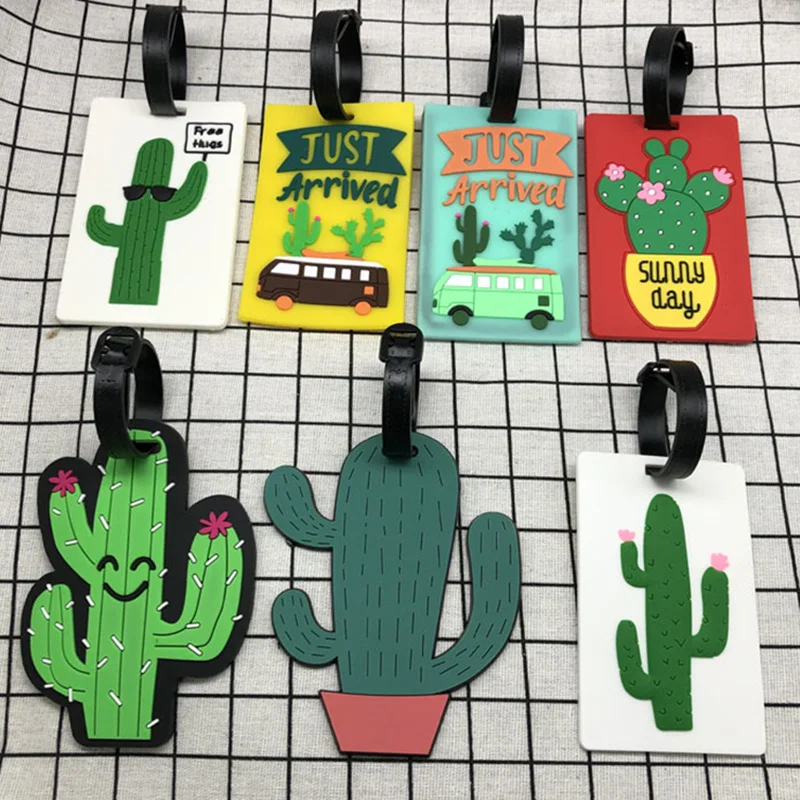 

7 Colors Travel Accessories Cute Cactus Luggage Tag Silica Gel Suitcase ID Address Holder Baggage Boarding Tag Portable Label