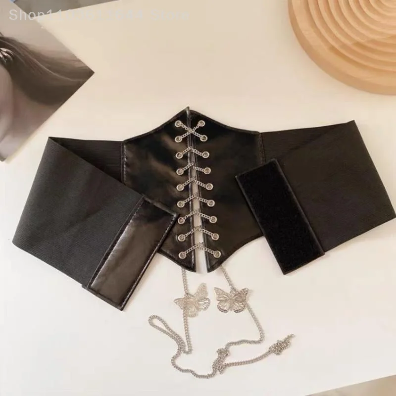Corsetto sexy da donna sottoseno gotico con catena a farfalla curva modellante cinturino dimagrante