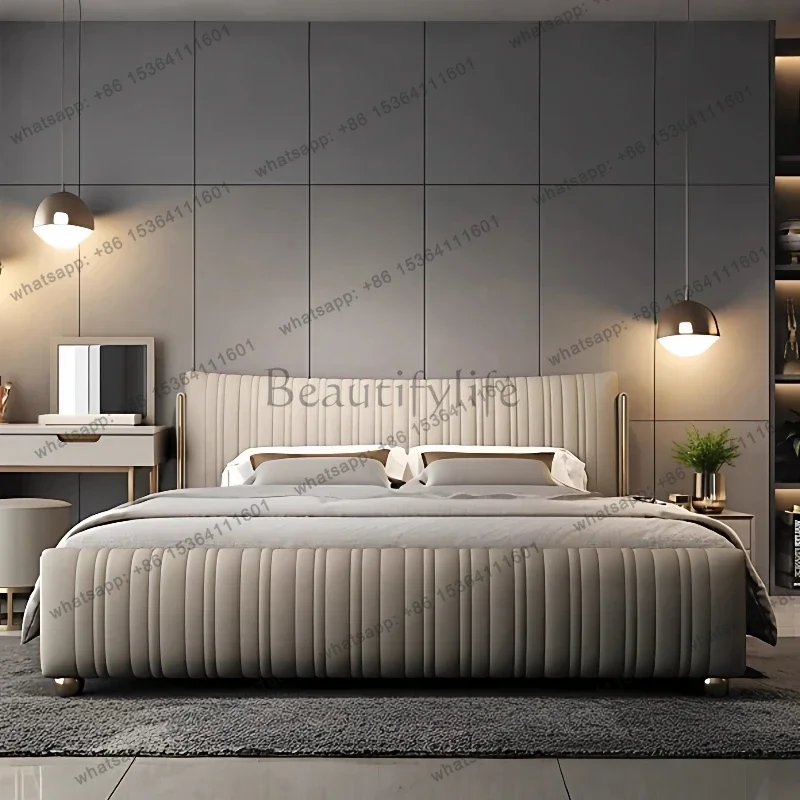 modern genuine leather camas matrimoniales 180x200cm High end luxury comfortable full size bed frame