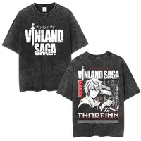 Vintage lavado Anime Vinland Saga Thorfinn Karlsefni camiseta hombres mujeres ropa moda calle Casual algodón camisetas de gran tamaño