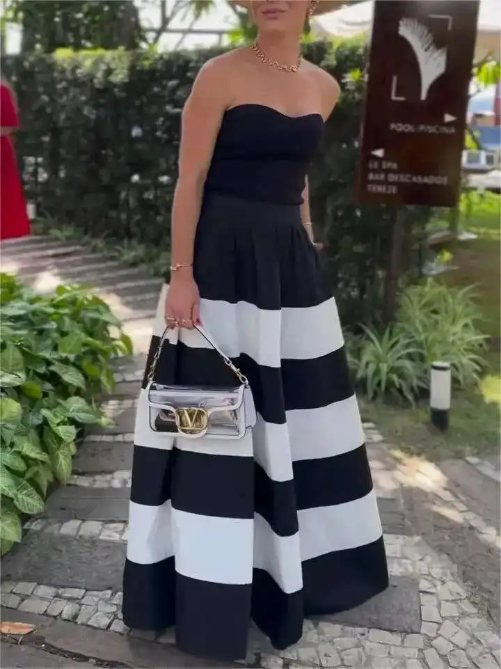 BabYoung Birthday Prom Maxi sukienki bez ramiączek kobiety 2025 nowa bez rękawów w paski elegancka wieczorowa długa sukienka z rurką