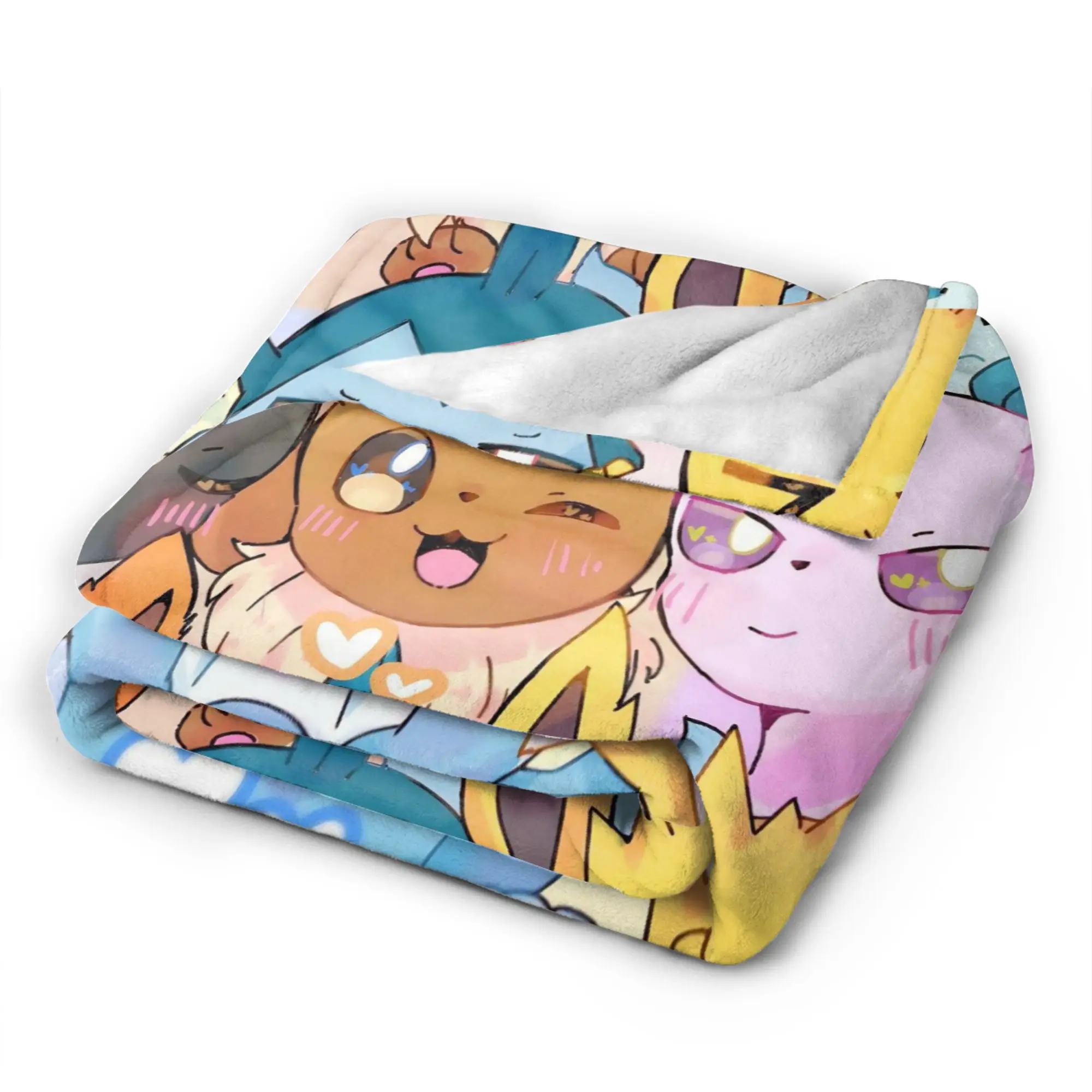 Eevee Eeveelution Pokemon Coperta lavorata a maglia carina Flanella Coperte leggere e sottili per divano per auto Copriletto