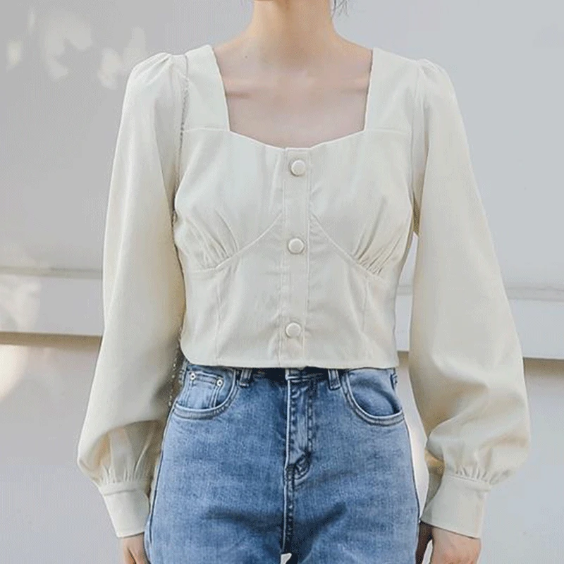 

Новинка лета 2024, Элегантная Модная шикарная женская рубашка, топы большого размера в стиле ретро с квадратным воротником и длинным рукавом