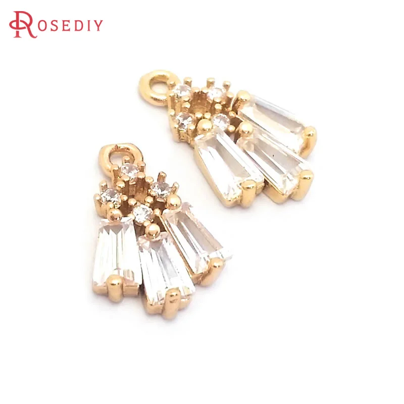 10PCS 18K Gold Color Brass and Zircon Bouquet Charms Pendants High Quality Diy Jewelry Making Necklace Earrings Accessories