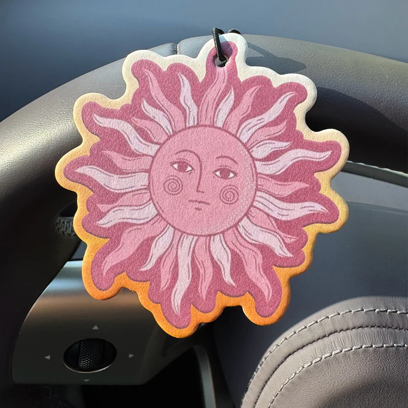 Pink and Blue Patterned Hanging Ornaments, Sun, Freesia, and English Pear Scents (International Trend) Sustainable Fresh and Long-Lasting Car Air Freshener - Aromatherapy Scented Paper Pendant, Suitable for Rearview Mirrors and Air Vents, Stress-Relieving Fragrance Accessory, Car Air Freshener, Long-Lasting Car Scent, Air Freshener