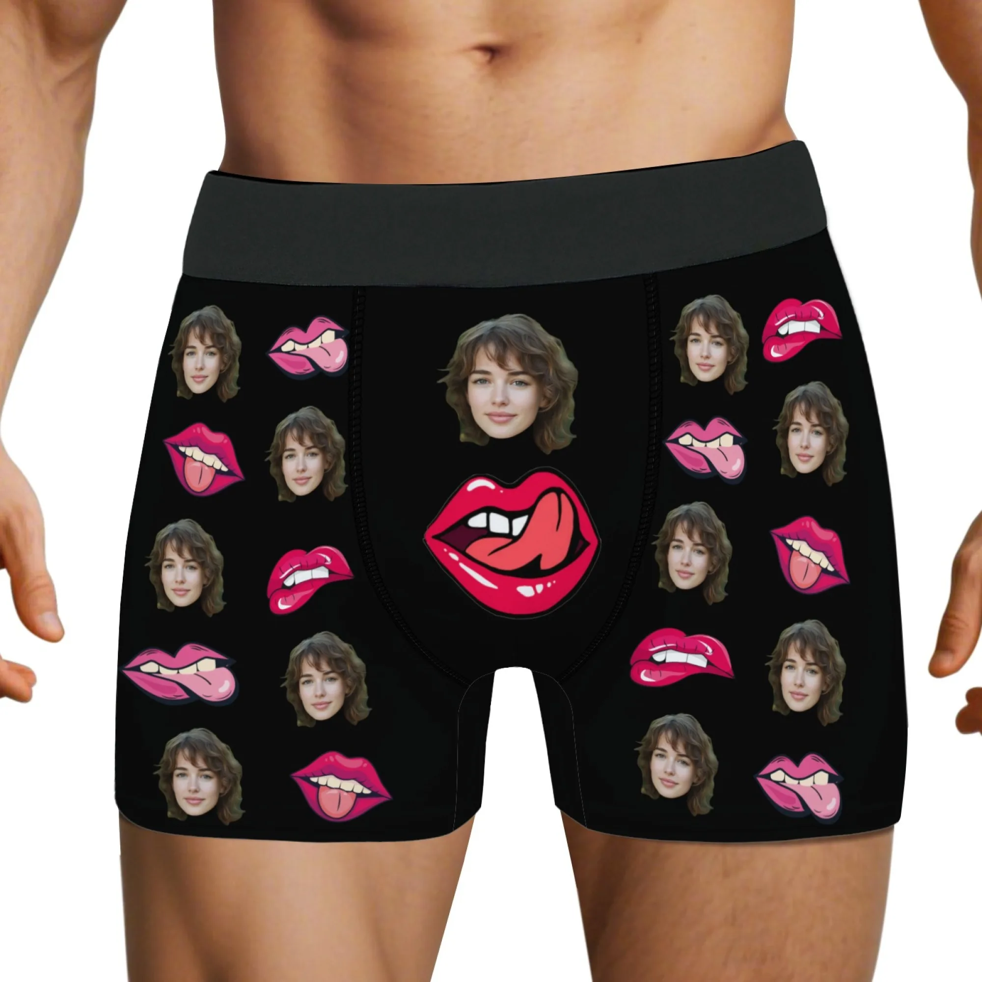 شخصية هدية الذكرى السنوية للزوج مخصص الوجه الرجال الملاكم ملخصات أسود أحمر الشفاه اللسان الوجه طباعة هدية حلوة فريدة من نوعها #2