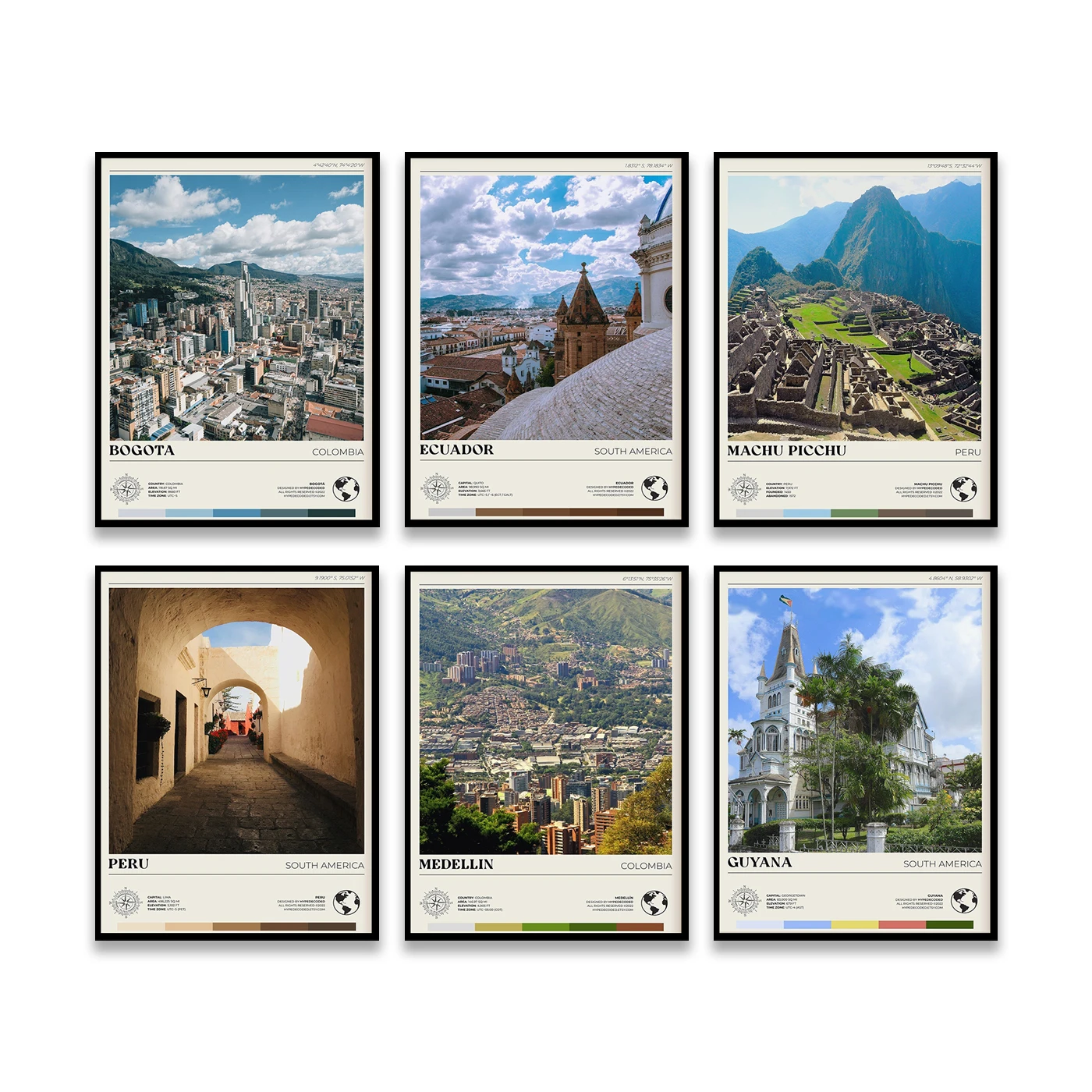 غيانا كاراكاس ميديلين بيرو الإكوادور ماتشو بيتشو بوجوتا تشيلي ساو باولو البرازيل. ملصق المناظر الطبيعية للسفر في المدينة #5