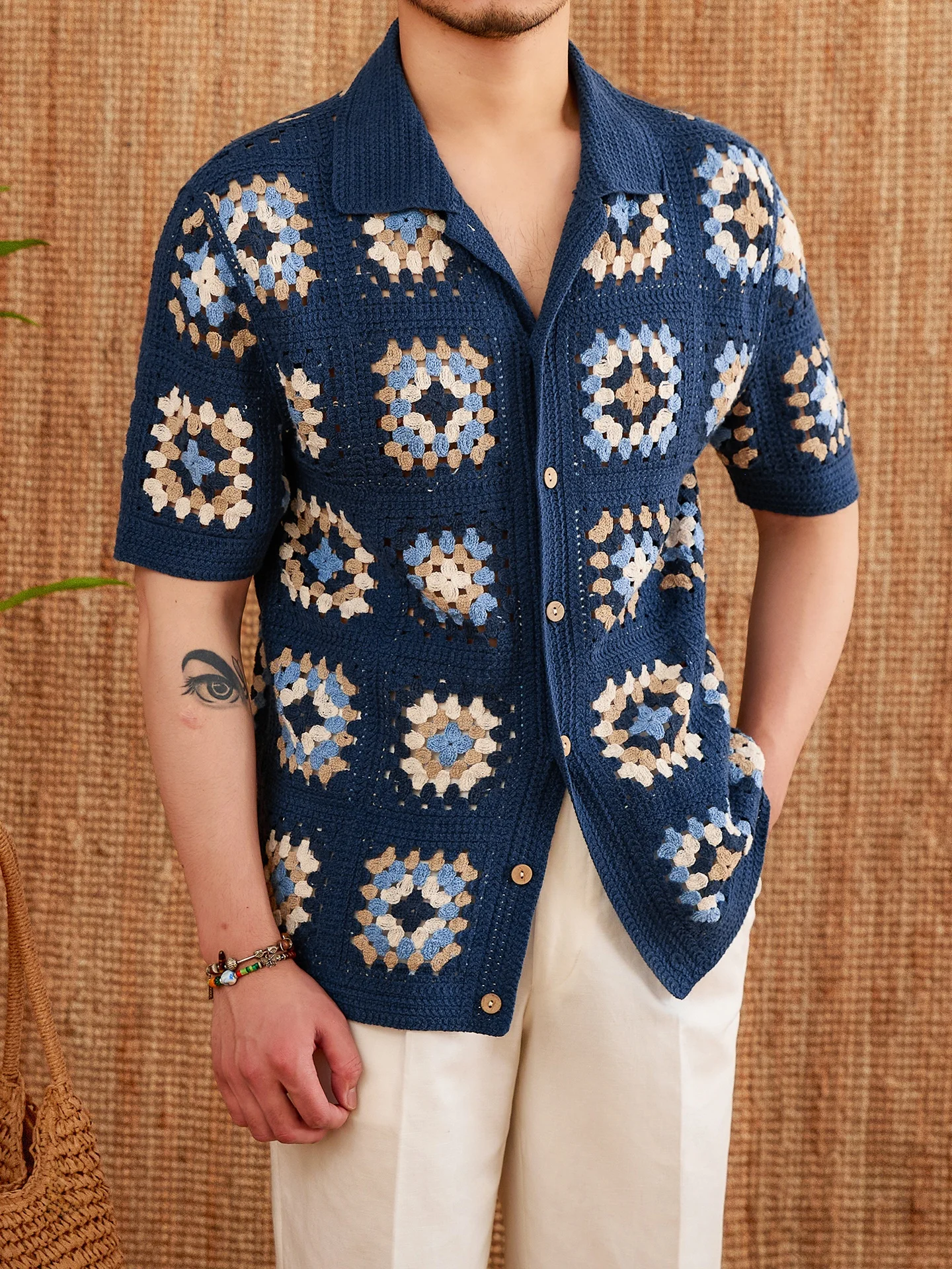 

Mr. Deer Tee Faionable Summer Knitted ort Sve Turn-down Collar Open Cardigan Outdoor Holiday Crochet Casual Breathab...