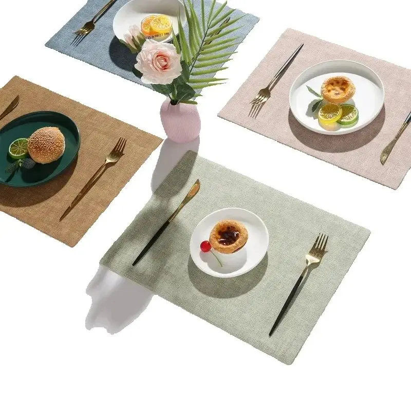 Nordic Style Cloth Patterned Square PVC Leather Placemat,Double-sided Waterproof Heat-insulating Placemat,Easy To Clean 43*30cm