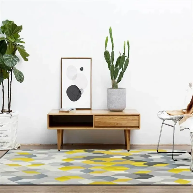 3D Floor Rug Yellow Gray Cube Print Nordic Carpet Rug Mat Bedroom Geometric Kitchen Floor Rug Rug Long Bed Rug