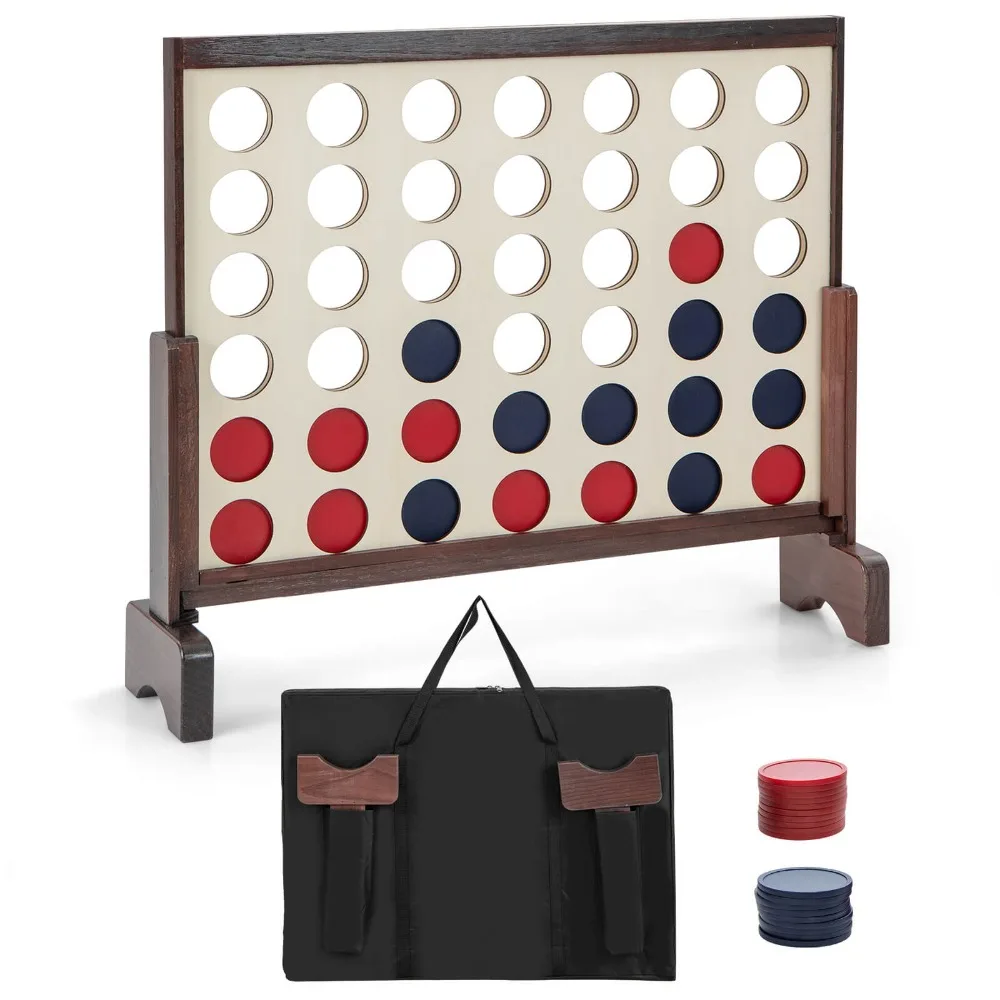 

4-in-a-row Game Set w/ 42 PCS Chips & 600D Oxford Fabric Carrying Bag Wooden