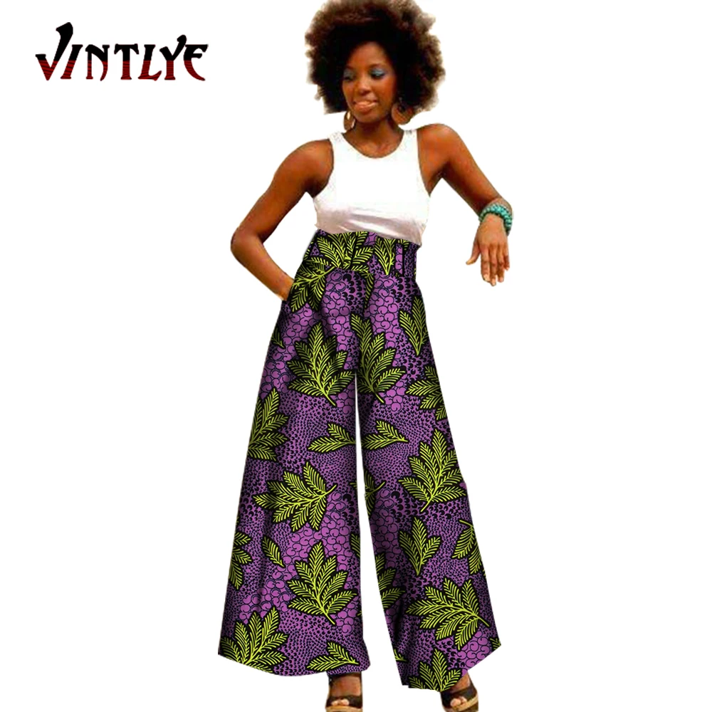 

African Traditional Ankara Wax Women Pants Floral Printed Casual Lady Trousers High Waist Female Wide Leg Pants WY1099