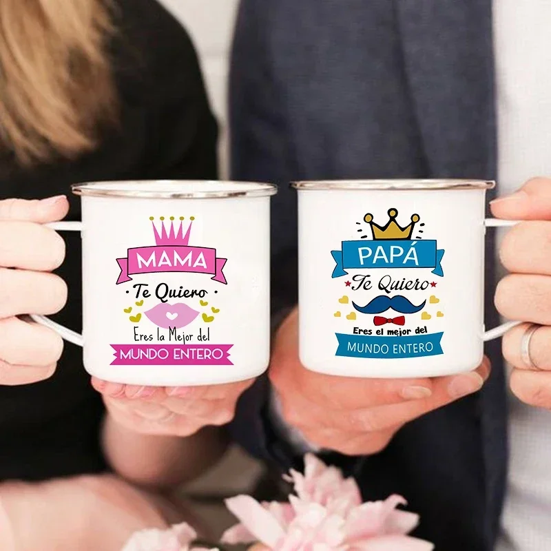 Creative Coffee Cups Best Mom & Dad In The Word Spanish Printed Mug Camping Enamel Cup Festive Birthday Gifts for Mother Father