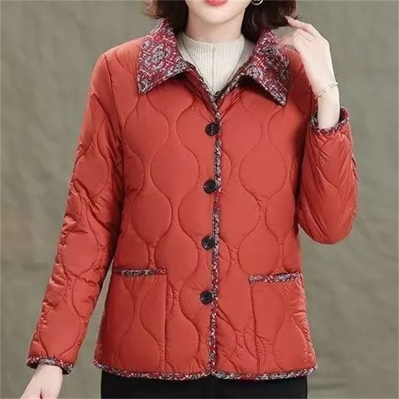 

New 2025 Autumn Winter Add Velvet Light Thin Warm Short Cotton Jacket Middle Aged Elderly Women's Cotton Coat Femme Outerwear