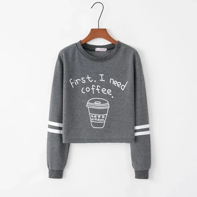 Coffee Cup Lettering Printed Round-Necked Long-Sleeved Sweater Fashion Trend