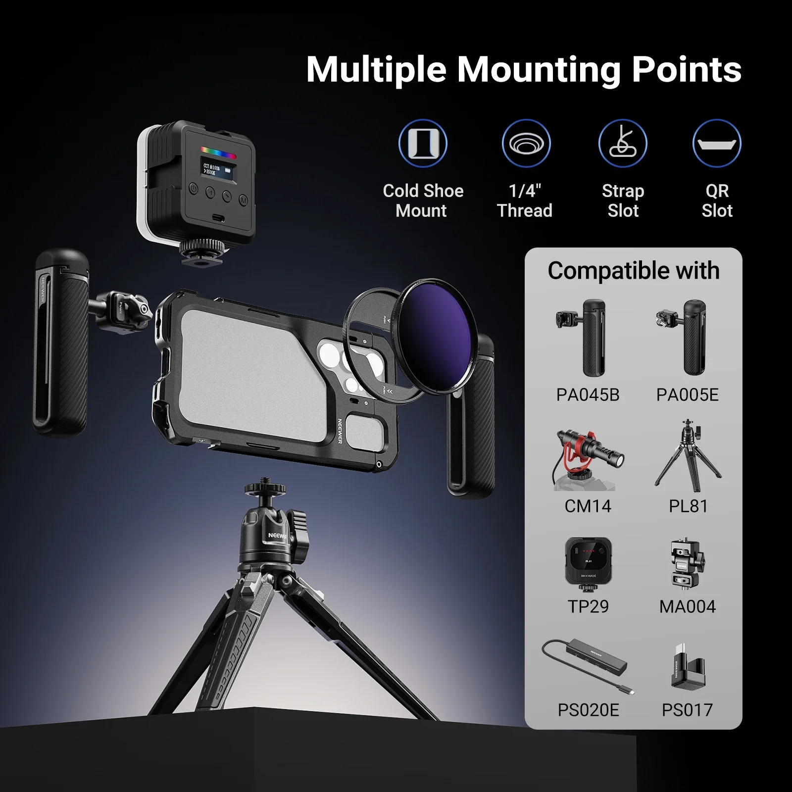 NEEWER Handyhalterung für Samsung Galaxy S26 Ultra, Mobile Video Rig Stabilisator Vlog-Kit mit 3X Rückplatte für 67mm Filter – Detail 3