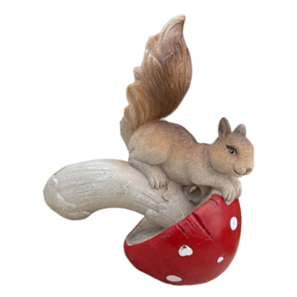 

Squirrel Mushroom Resin Statue Weather Resistant Outdoor Garden Lawn Decor Fairy Garden Decor Outdoor Animal Statues