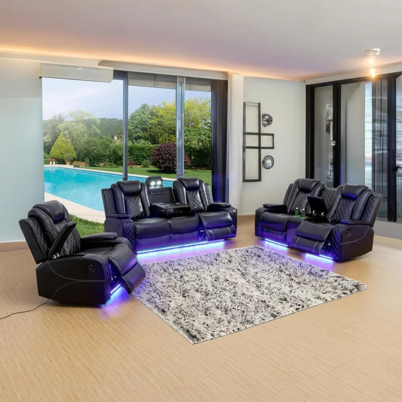 Recliner Living Room Set with LED for Living Room,Dormitory,Guest House,Playroom,Airbnb,Apartment