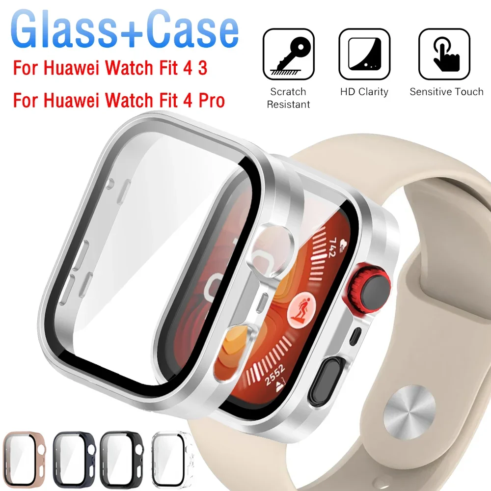 For Huawei Watch Fit 4 3 HD Tempered Glass+PC Case Screen All-around Protection Shell for Huawei Watch Fit 4  Pro Bumper Cover