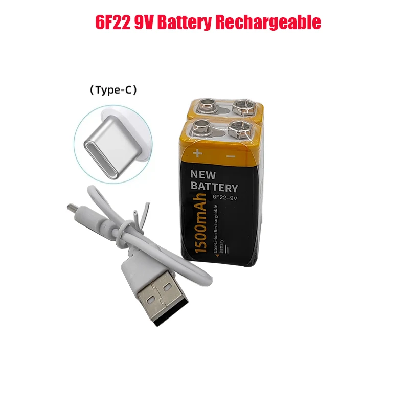 6F22 9V Battery Rechargeable With USB Cable For Remote Control RC  CR9V ER9V 6LR61 Batteries