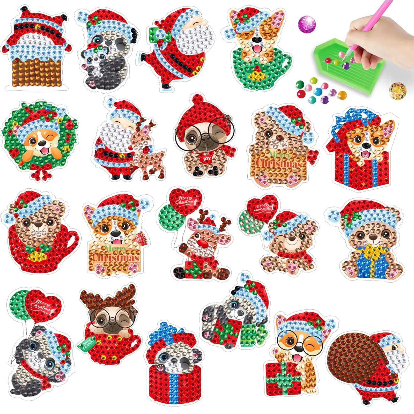 Handmade Christmas Puppies Adesivos decorativos, DIY Decoração para casa, Adesivos de parede, Diamante Redondo, Presente de Natal Infantil