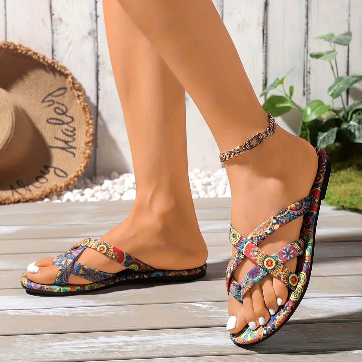 

Women Slippers Big Size Beach Slippers Comfortable Open Toe Sandals Summer Fashion Bohemian Style Shoes Women Trend Slides Women