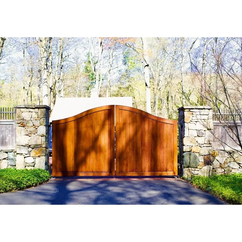 بوابة الممر الخشبية الصلبة مع فتاحة ذكية للفيلات تصميم البوابات الرئيسية الخارجية الأوتوماتيكية للمنزل #4