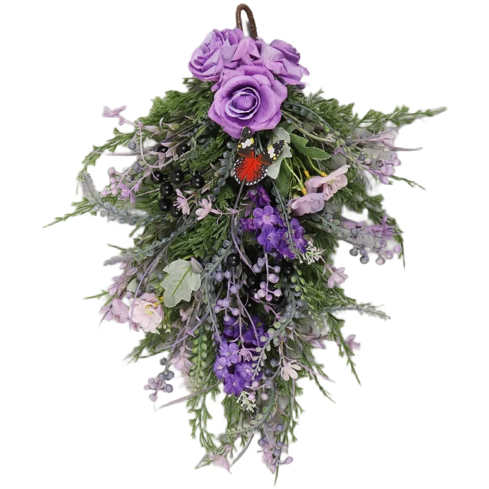 Rustic Purple and Hyacinth Silk Flower Wall Hanging for Home Office Mall Decor Artificial Flower Arrangement Rustic
