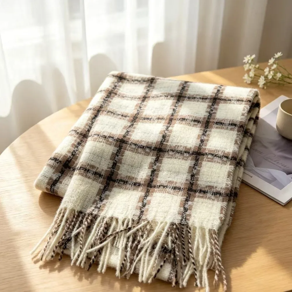 New Faux Cashmere Women's Scarf Plaid Pattern Warm Neck Warmer High Grade Thickened Winter Scarf Fall Winter Wear