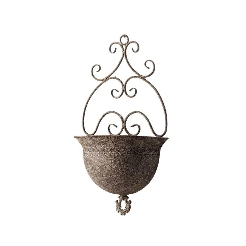 

European and American antique wall hanging flower basket outdoor background wall decoration garden wrought iron flower pot